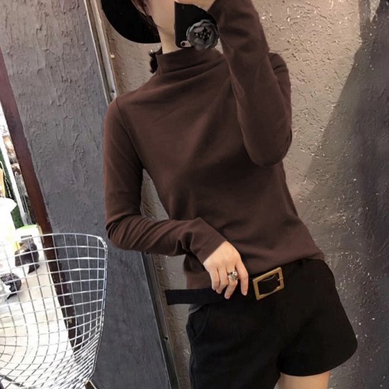 Korean Thin Cashmere Half High Collar Bottoming Shirt Frosted Long Sleeve Women's T-shirt Warm Autumn And Winter Versatile Slim Top Korean Thin Cashmere Half High Collar Bottoming Shirt Frosted Long Sleeve Women's T-shirt Warm Autumn And Winter Versatile Slim Top