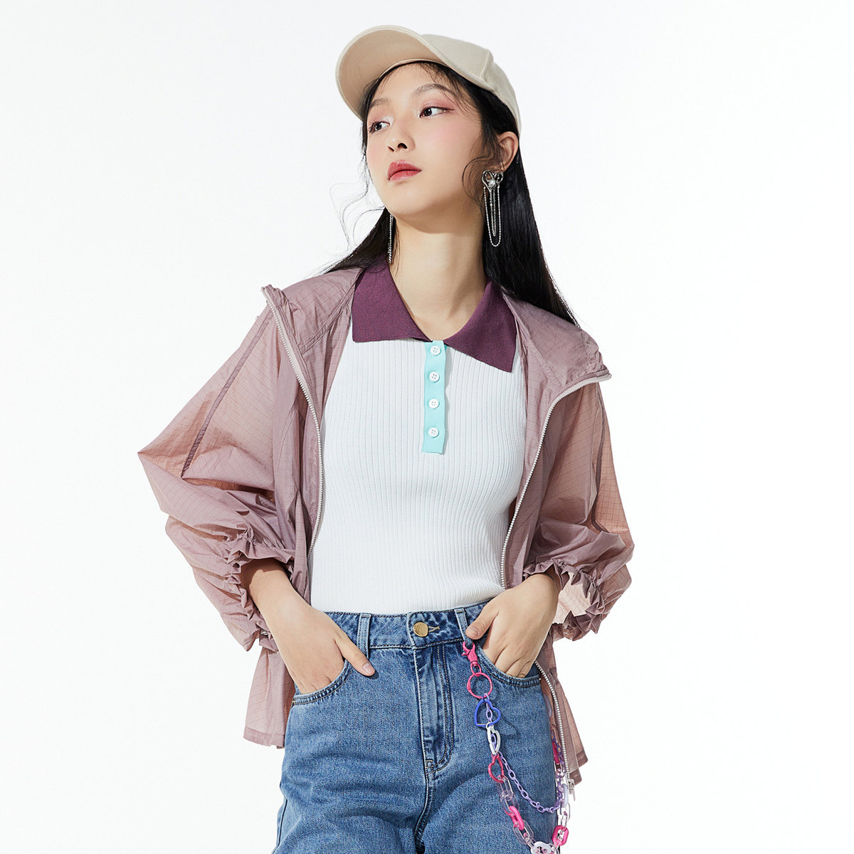 时尚太平鸟女士2021年春季新款廓形防晒a1bba2156短外套
