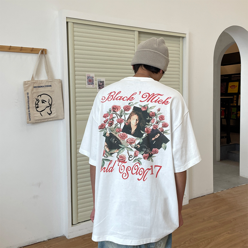 尾郎的店美式国潮小众短袖T恤男ins潮牌美潮oversize高街上衣情侣