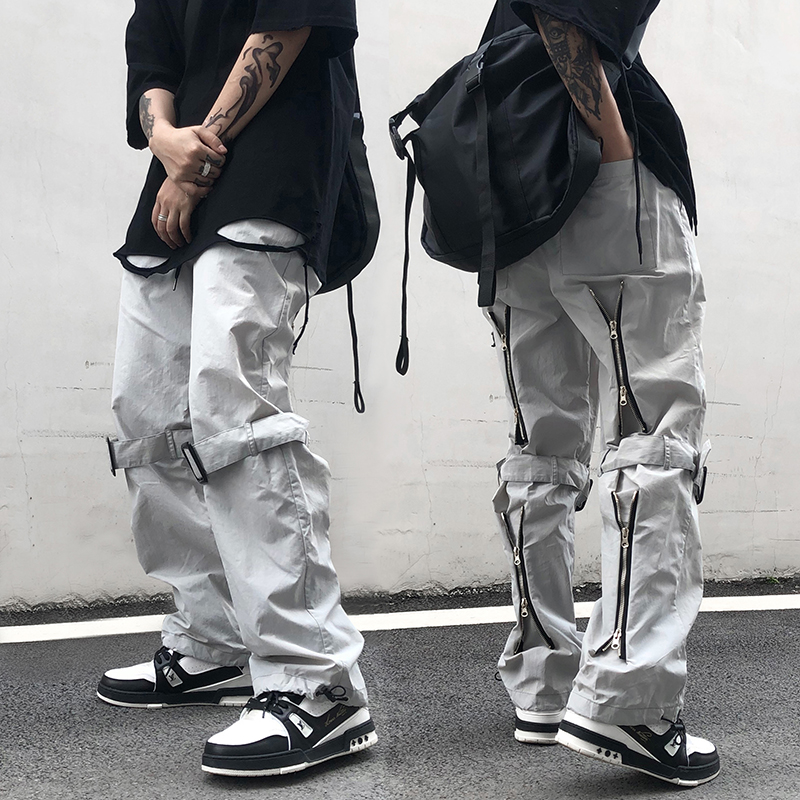 尾郎的店 机能风裤子男高街国潮宽松原宿抽绳束脚裤工装裤潮牌ins