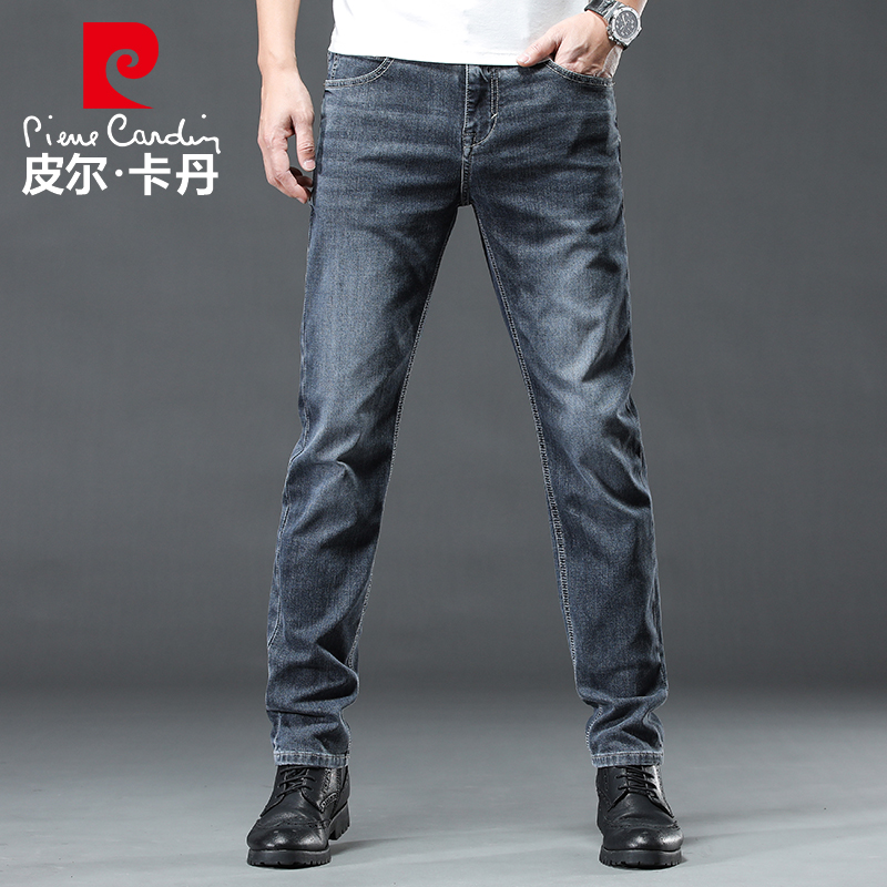 皮尔卡丹春夏新款牛仔裤男商务休闲男士潮牌宽松直筒养肤长裤子薄