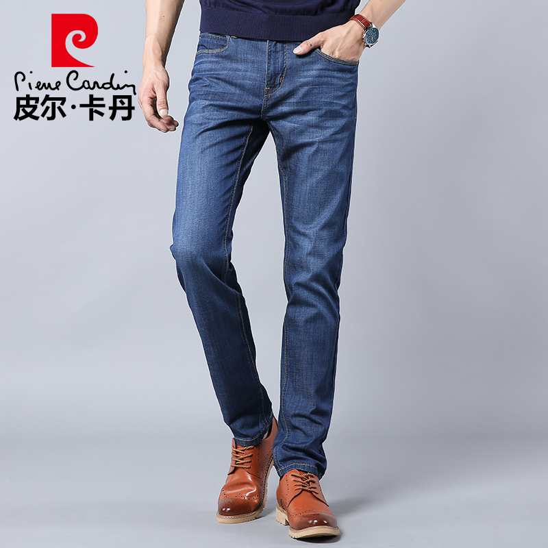 皮尔卡丹夏季牛仔裤男修身直筒男士裤子夏天冰丝男裤薄款休闲长裤