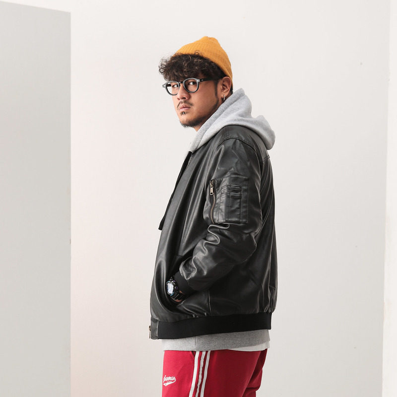 panmax男士皮衣 立领韩版帅气皮夹克潮牌大码男装休闲胖子外套男