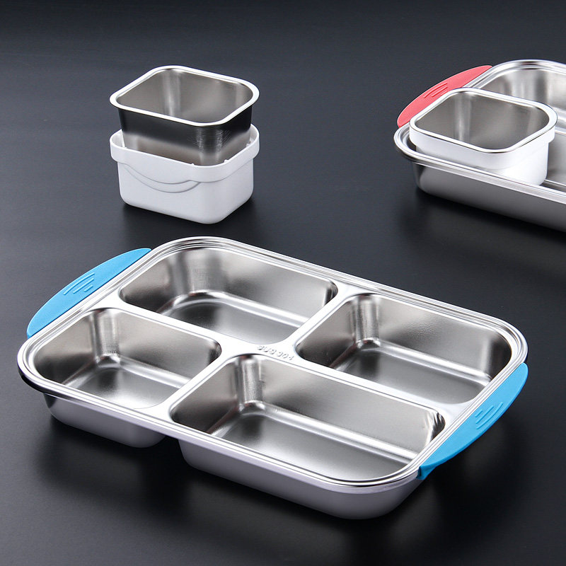 304不锈钢餐盘家用儿童宝宝小防摔分隔饭盘分格食堂分割学生盘子