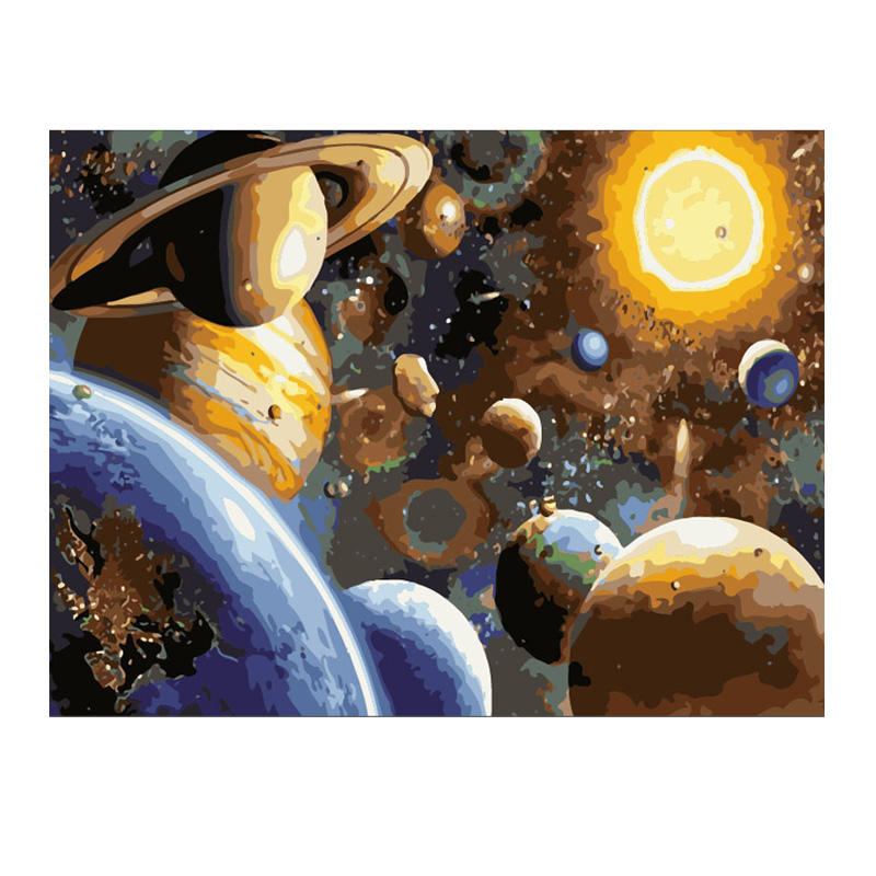 数字油画diy手工填充太空宇航员风景画太阳系行星手绘diy