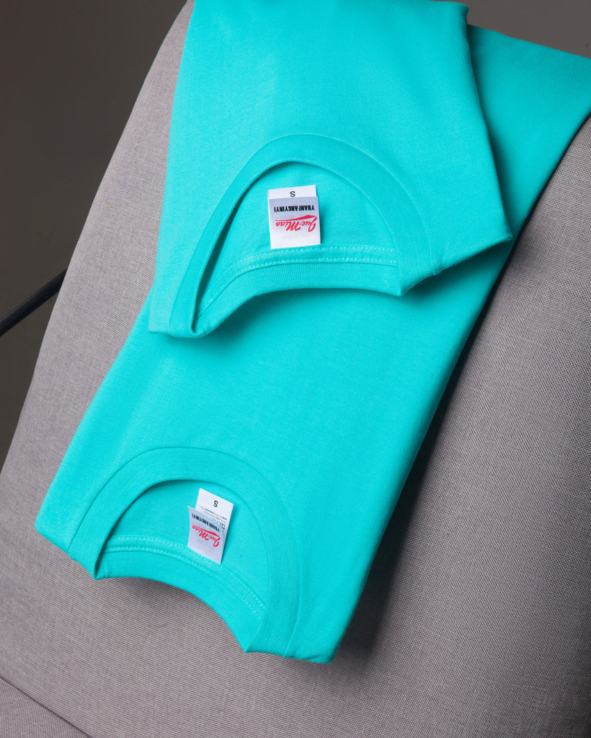 【小白家】荧光蓝日系重磅厚实纯棉纯色短袖圆领t恤男女情侣定制