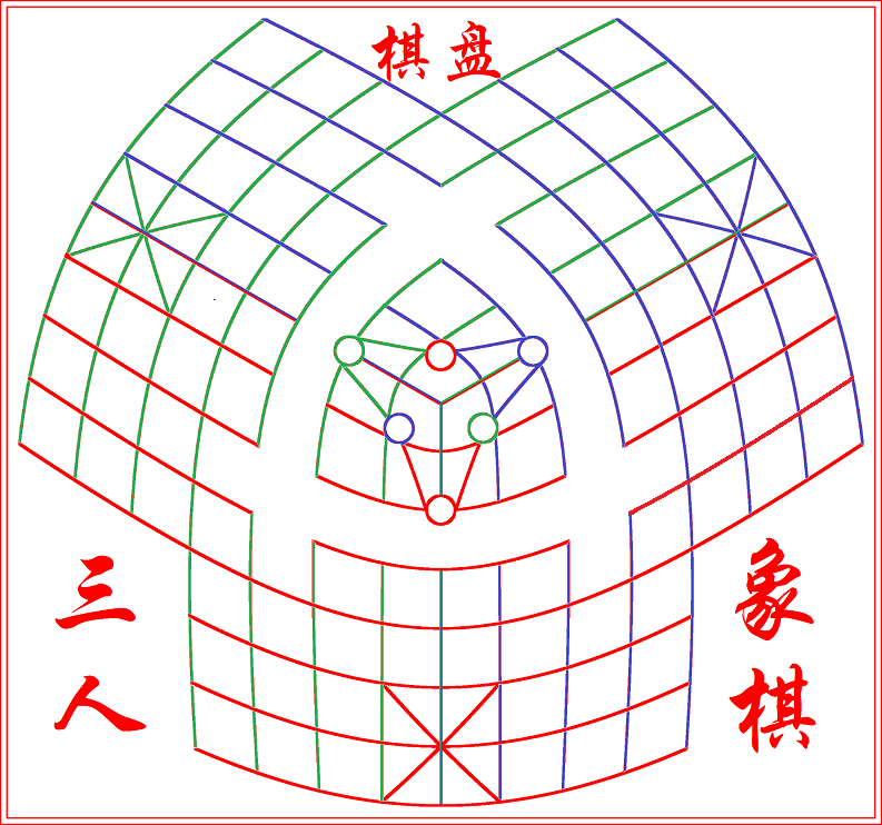 象棋三人三国中国象棋曲线线式成人儿童学习玩具中国象棋