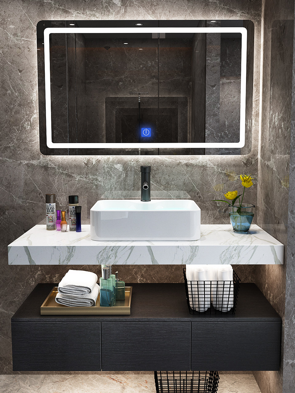 北欧智能浴室柜组合大理石台面卫生间洗漱洗手洗脸盆浴室柜组合