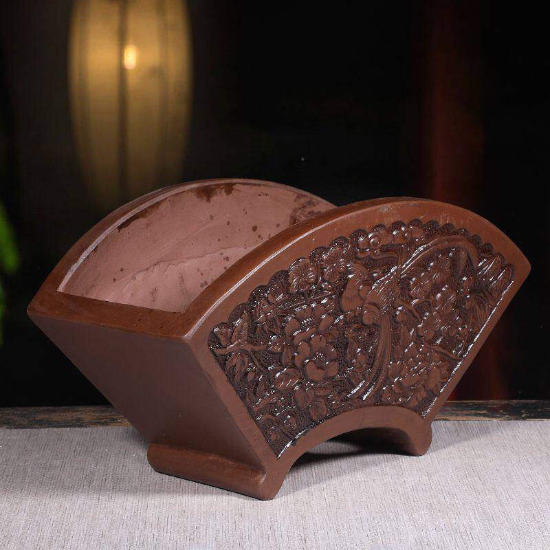 扇形花盆创意个性复古紫砂君子兰盆景盆室内绿植花卉陶瓷花盆