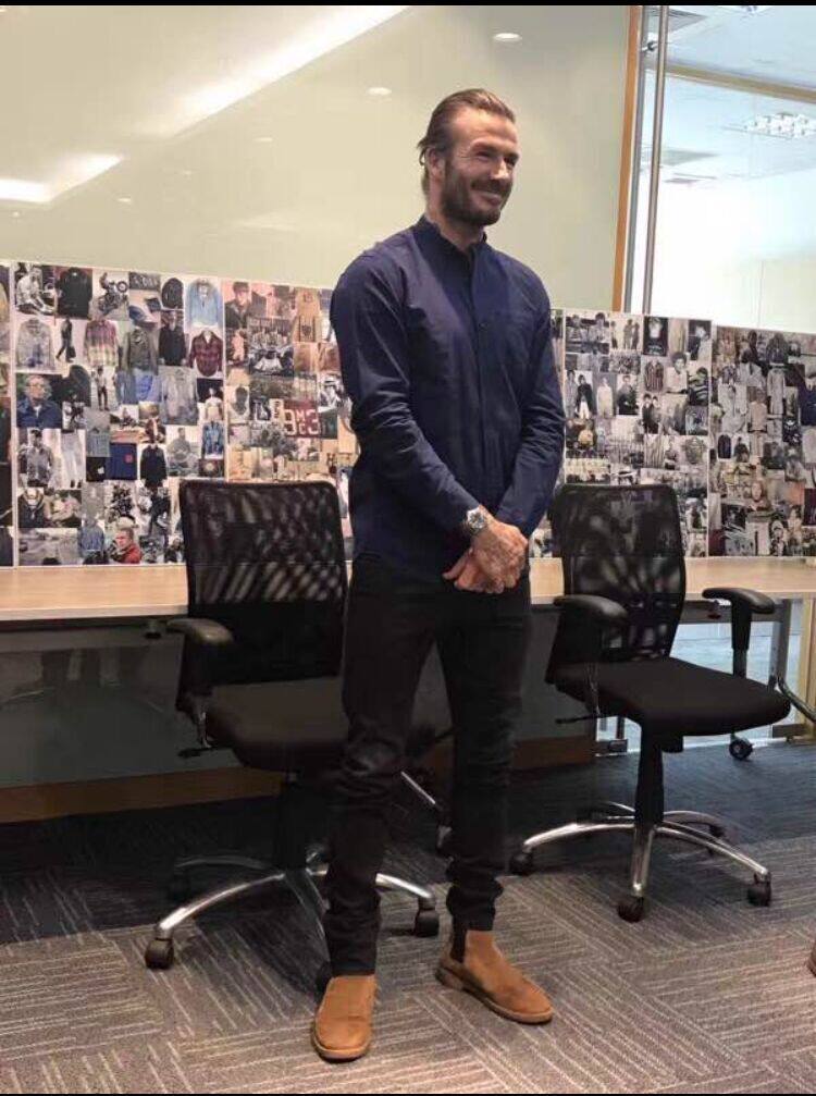 luosjiet贝克汉姆同款切尔西尖头绅士男靴松紧带时装靴