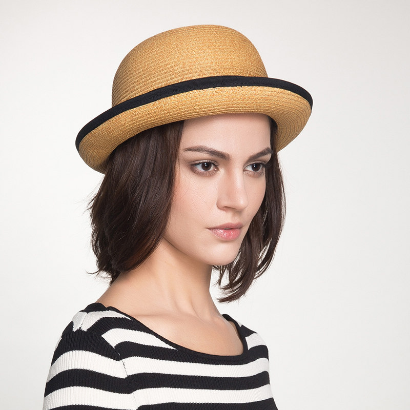 草帽卷边帽子子女春夏季太阳帽大沿海边沙滩编织帽子