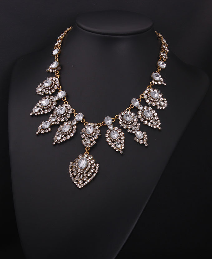 欧美大牌超奢华满水晶晶钻宝石锁骨多层项链项链