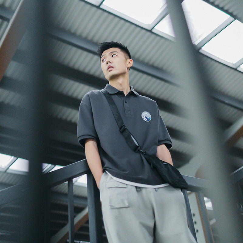吕小虎日系男装潮牌翻领短袖男T恤夏季假两件POLO衫男士宽松上衣