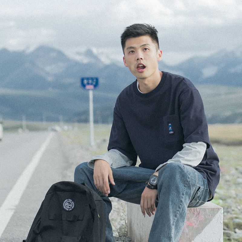 吕小虎原创高街潮流长袖T恤男假两件情侣宽松ins卫衣秋季打底衫潮