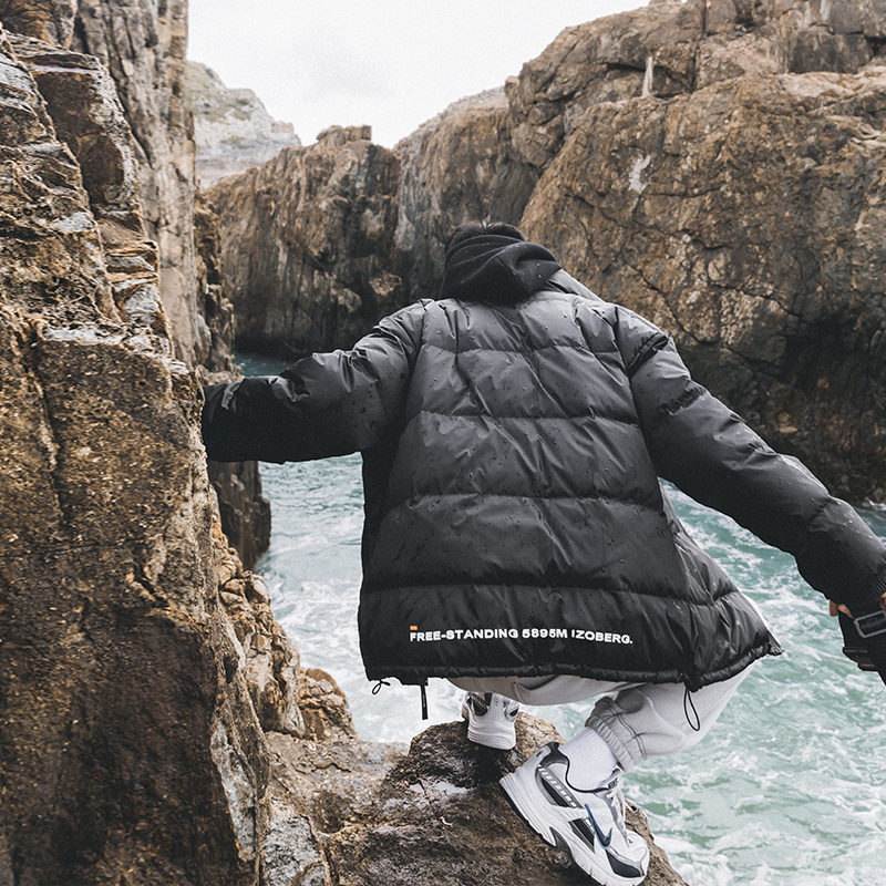 吕小虎冬季新款羽绒服男立领加厚白鸭绒面包服潮流宽松情侣外套潮