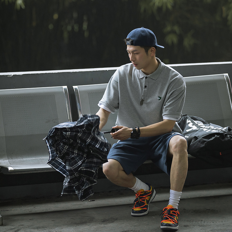 吕小虎夏季爱心刺绣 Polo衫男潮牌休闲翻领短袖T恤时尚美式半袖潮