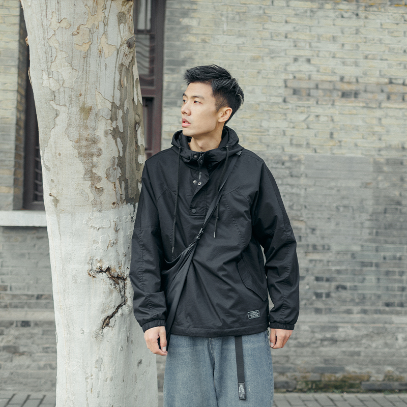 吕小虎春秋美式机能套头夹克男潮牌防风冲锋衣男士外套连帽卫衣潮
