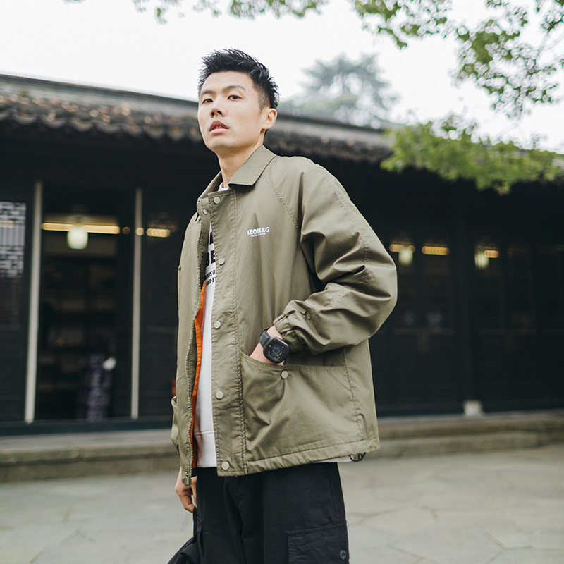 吕小虎春款美式教练夹克男2022新款潮牌运动上衣男士翻领宽松外套