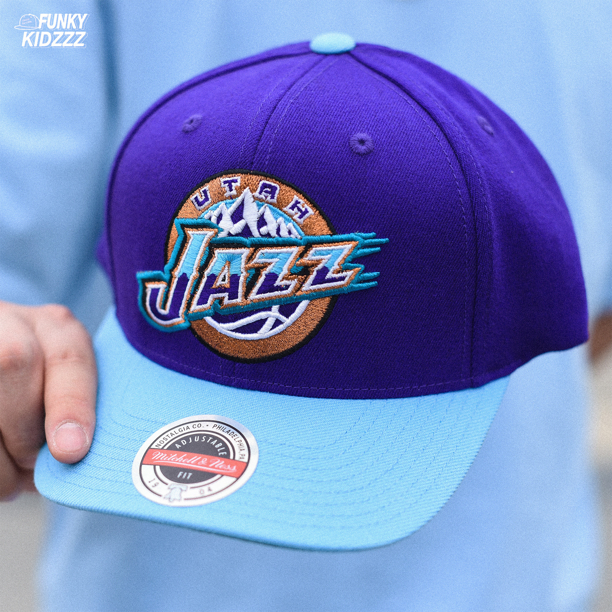 mitchellness美职篮nba犹他爵士队复古配色可调调节弯檐帽子