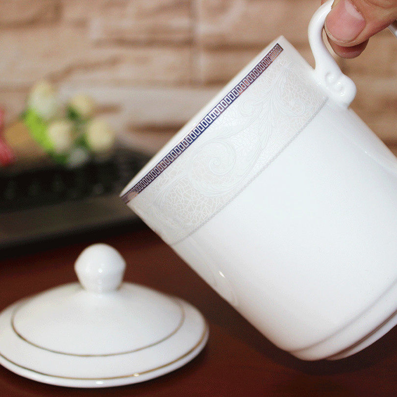 陶瓷雅诚德td介杯商务茶杯带盖水杯办公会议茶杯