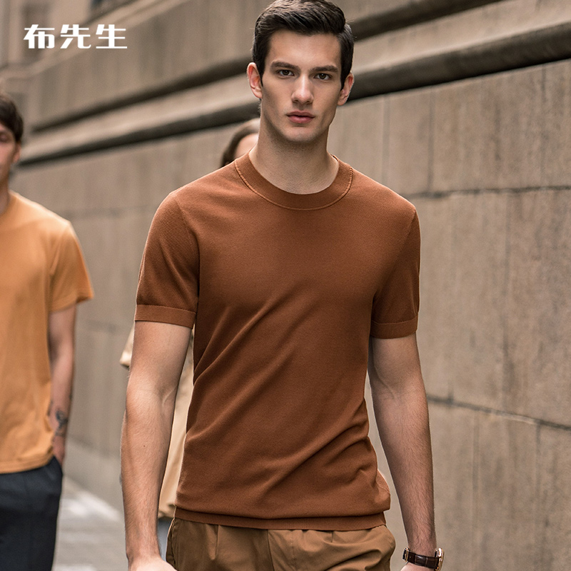 布先生纯棉针织短袖男 春夏新品宽松休闲简约圆领体恤AT11203