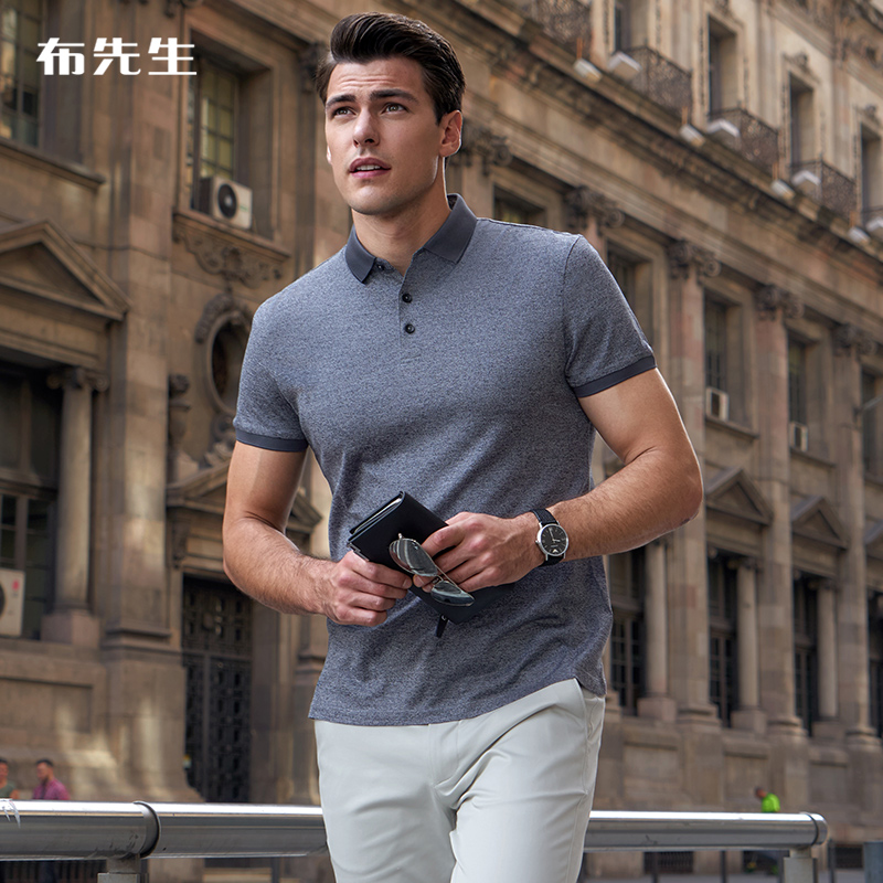 布先生新款纯棉短袖T恤 短袖男花纱衣服翻领t恤短袖AT10466
