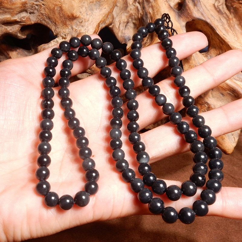 方言墨玉回馈项链佛珠6mm籽料如墨热卖漆黑颈饰