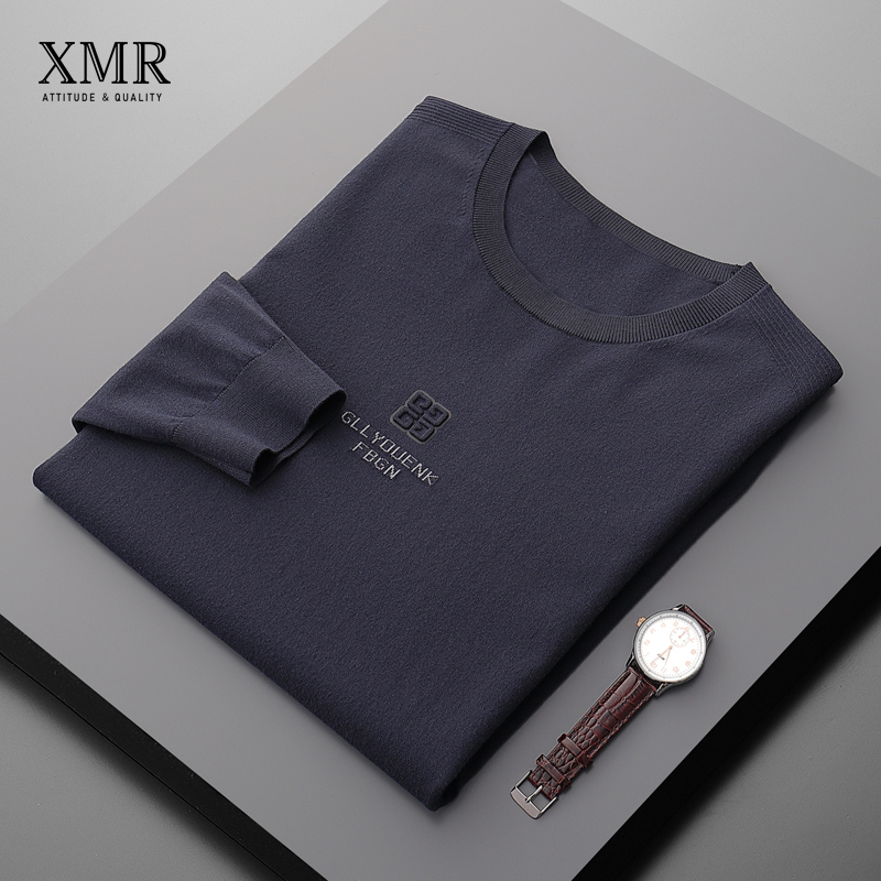 新年红色卫衣男圆领潮牌打底衫韩版印花刺绣秋衣简约风格长袖T恤