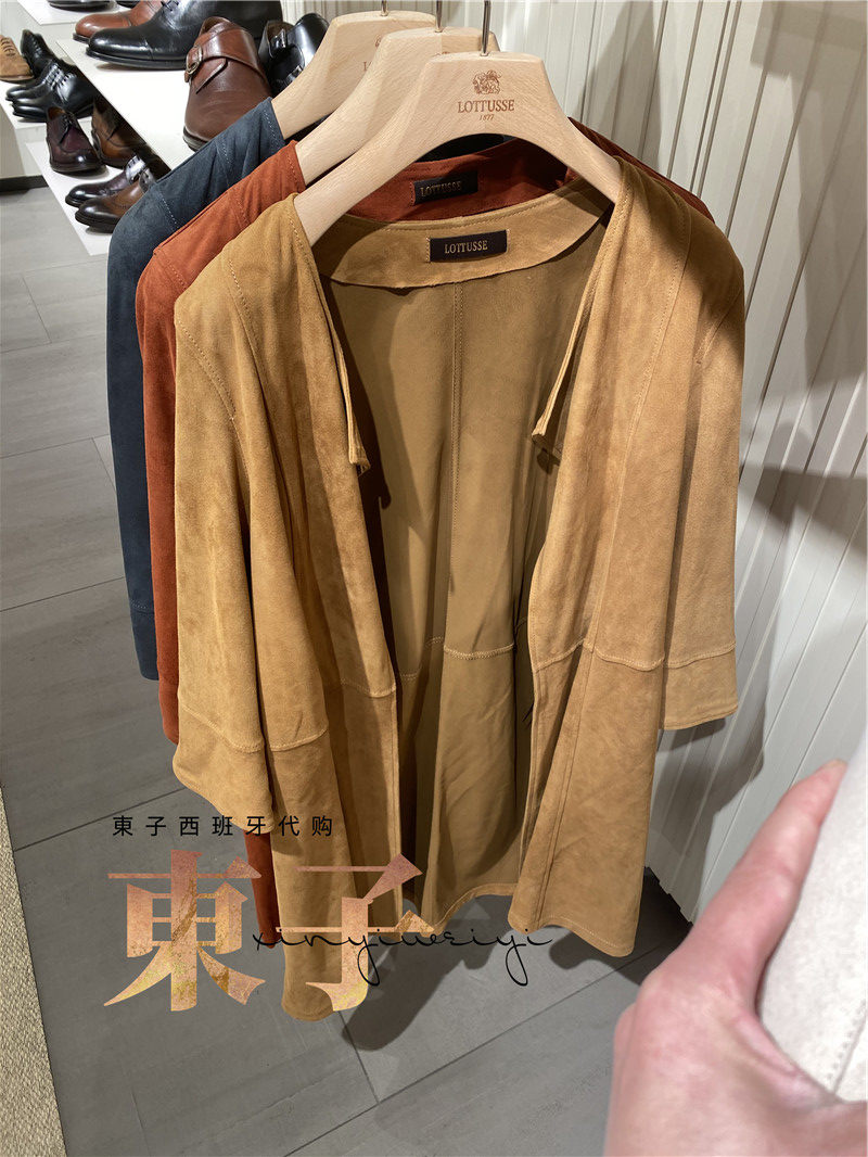 西班牙代购lottusse乐途仕折扣女士羊皮中长麂皮皮衣皮衣