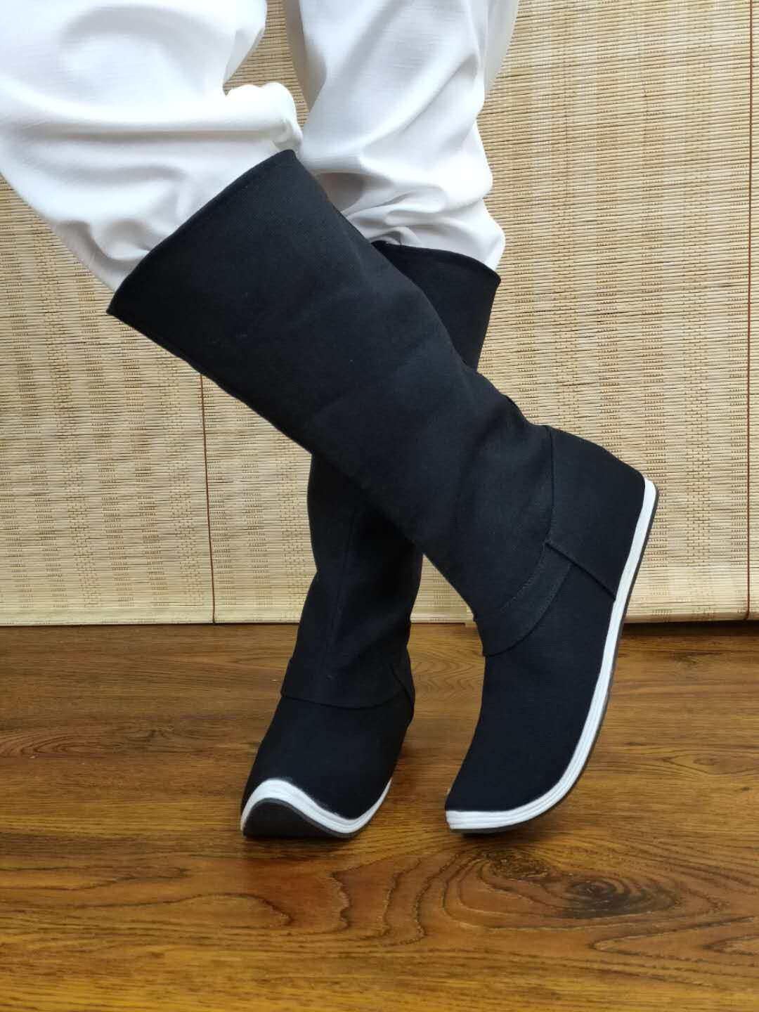 千层皂靴男女明制翘头六缝帆布防水底内增高古典舞鞋