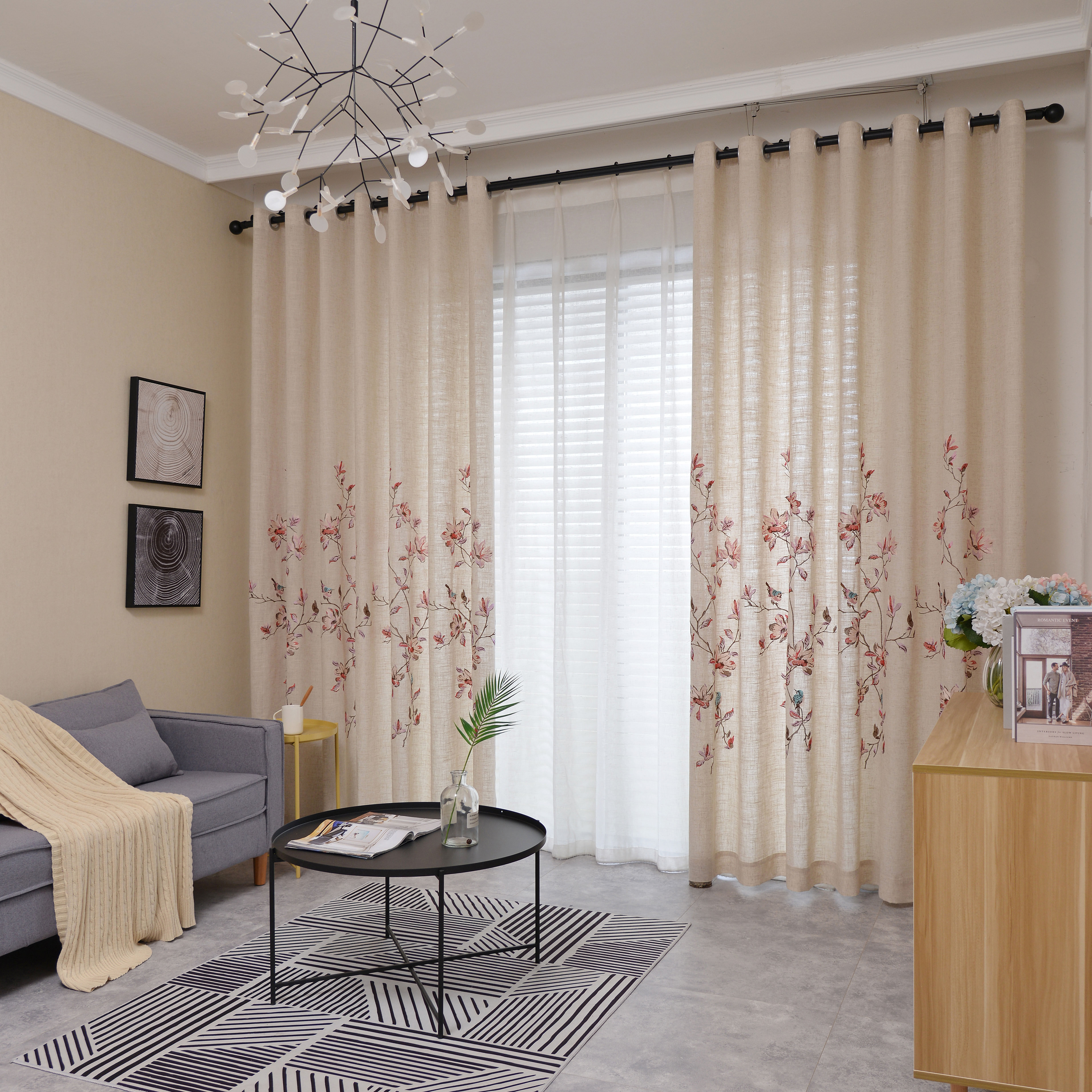 窗帘窗帘布布料清仓挂帘亚麻成品刺绣遮光麻布成品窗帘