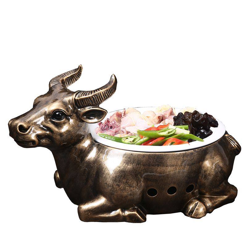 酒店餐具干冰意境造型牛肉旋转菜摆盘火锅店酒精盘