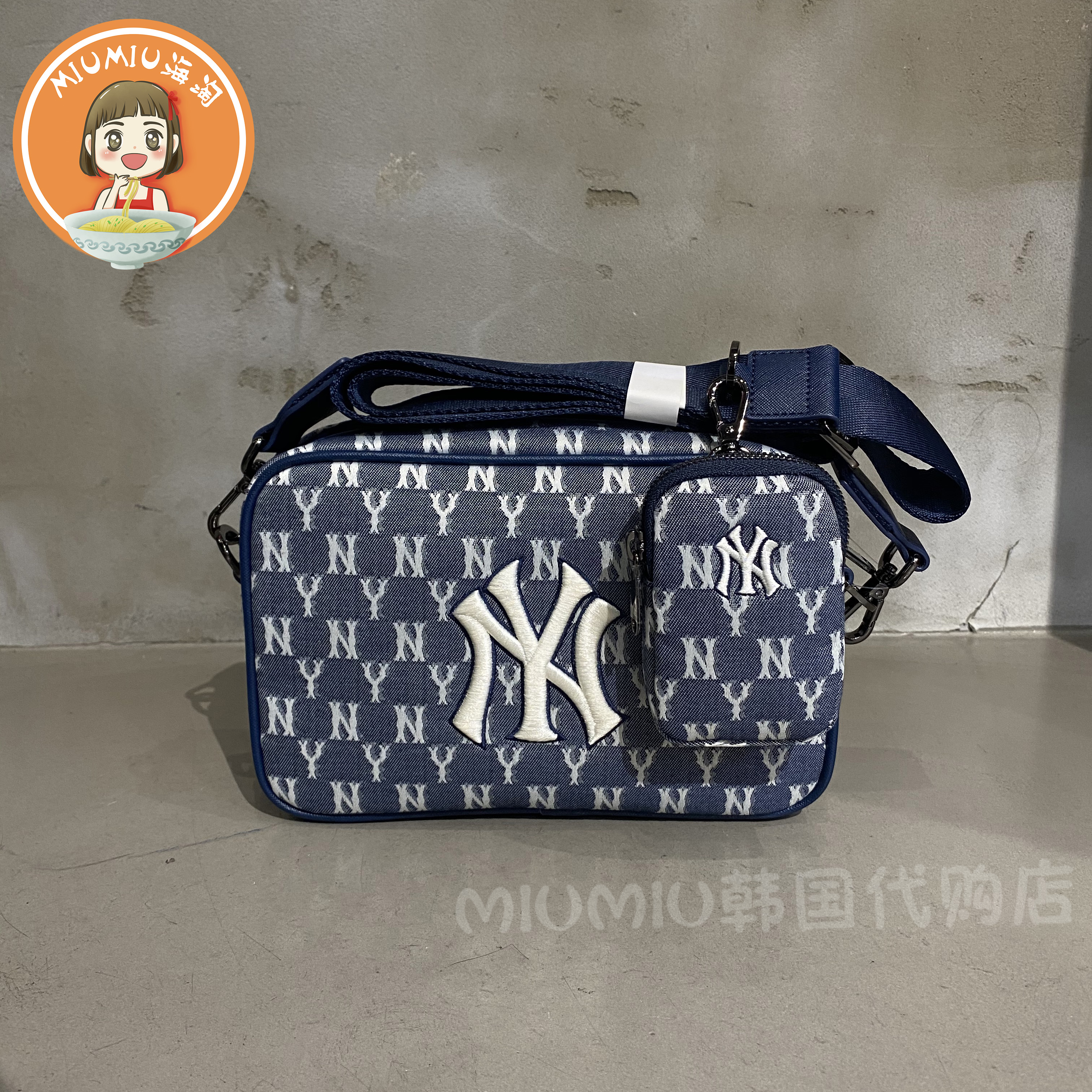 韩国潮流运动休闲牛仔包牛仔mlb单肩ny斜挎包老花挎包