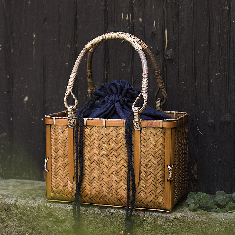 文艺青年迷你小竹包纯手工编织茶道手提包茶具收纳包女士竹编包包