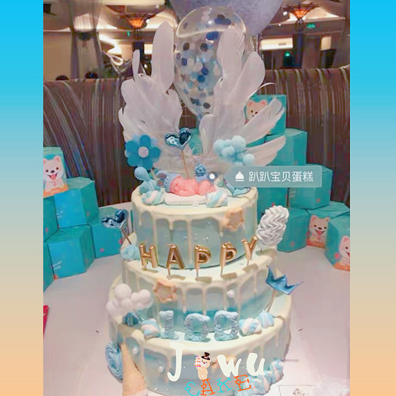 ins风网红生日蛋糕上海同城配送宝宝三层百日满月周岁巧克力淋面
