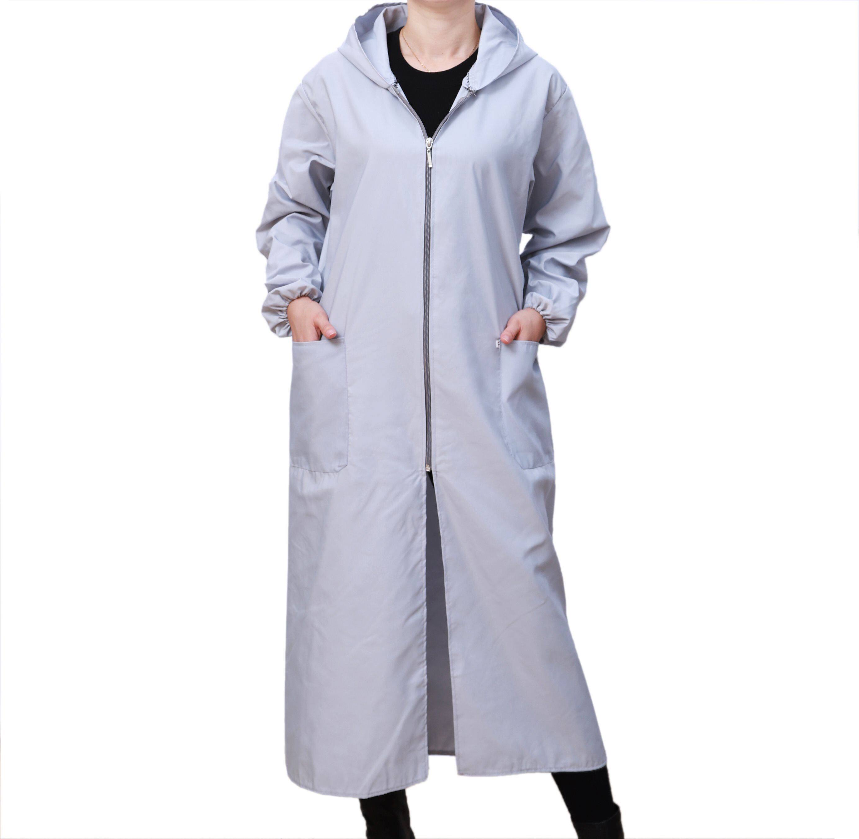 > > 超长加长款罩衣成人男女士长袖拉链防水围裙羽绒服护衣大褂工作服