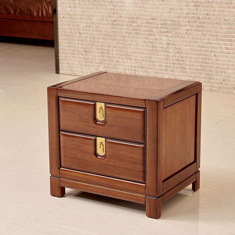 床头床头柜喜之林橱灯储物柜卧室檀木柜子两抽中式床头柜