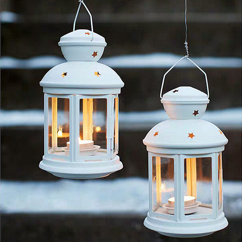 工厂特价欧式创意铁艺玻璃防风挂式马灯婚庆摆件