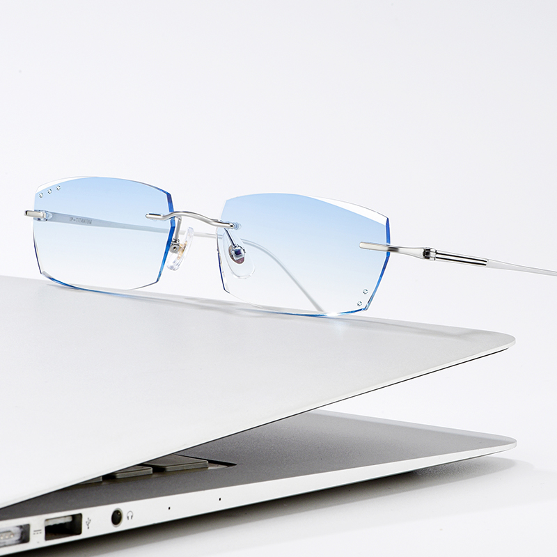 无框近视眼镜框男超轻纯眼镜架钻石切边眼睛蓝光定制成品光学镜