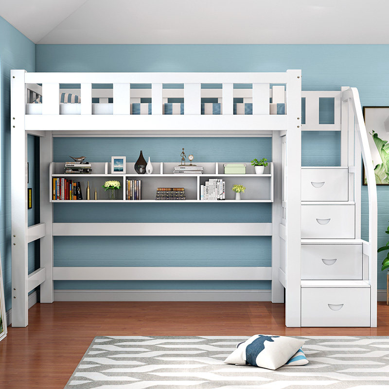梯柜高低床带书桌双层床实木高架床成人多功能组合床上床下桌下空