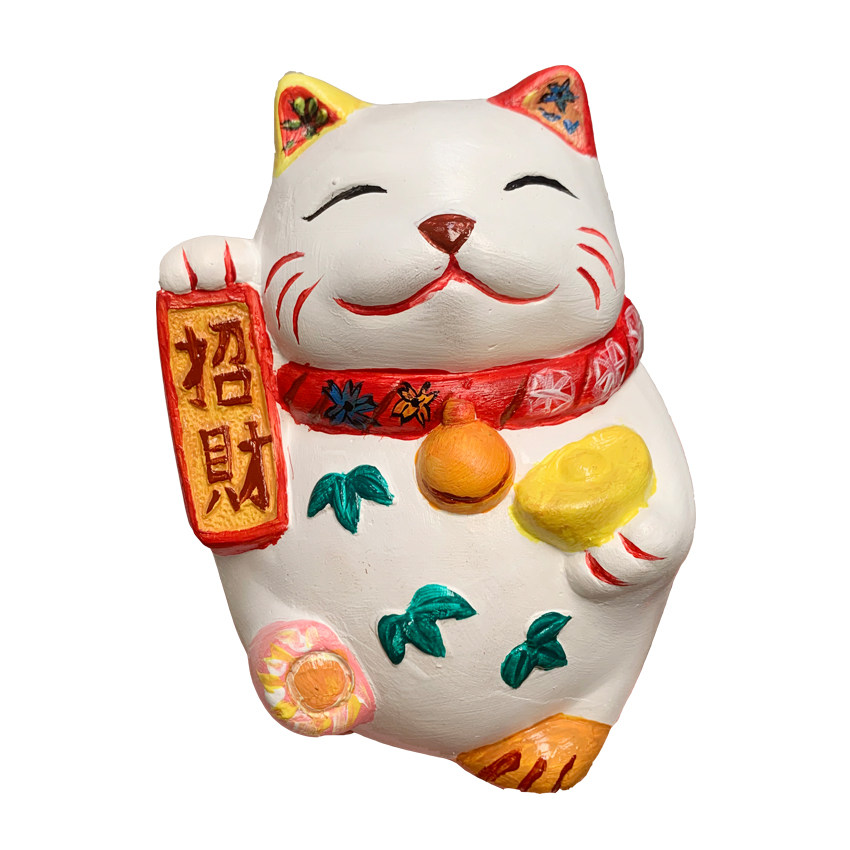 陶瓷招财猫白胚口袋石膏娃娃diy彩绘玩具储蓄罐白模填色