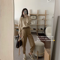 南瓜谷 出街工装裤~显瘦高腰直筒帅气宽松秋季束脚休闲裤女 K0043