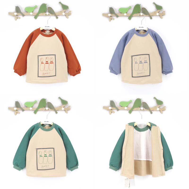 米豆酷尔宝宝秋冬纯棉防水罩衣儿童反穿画画护褂反穿衣