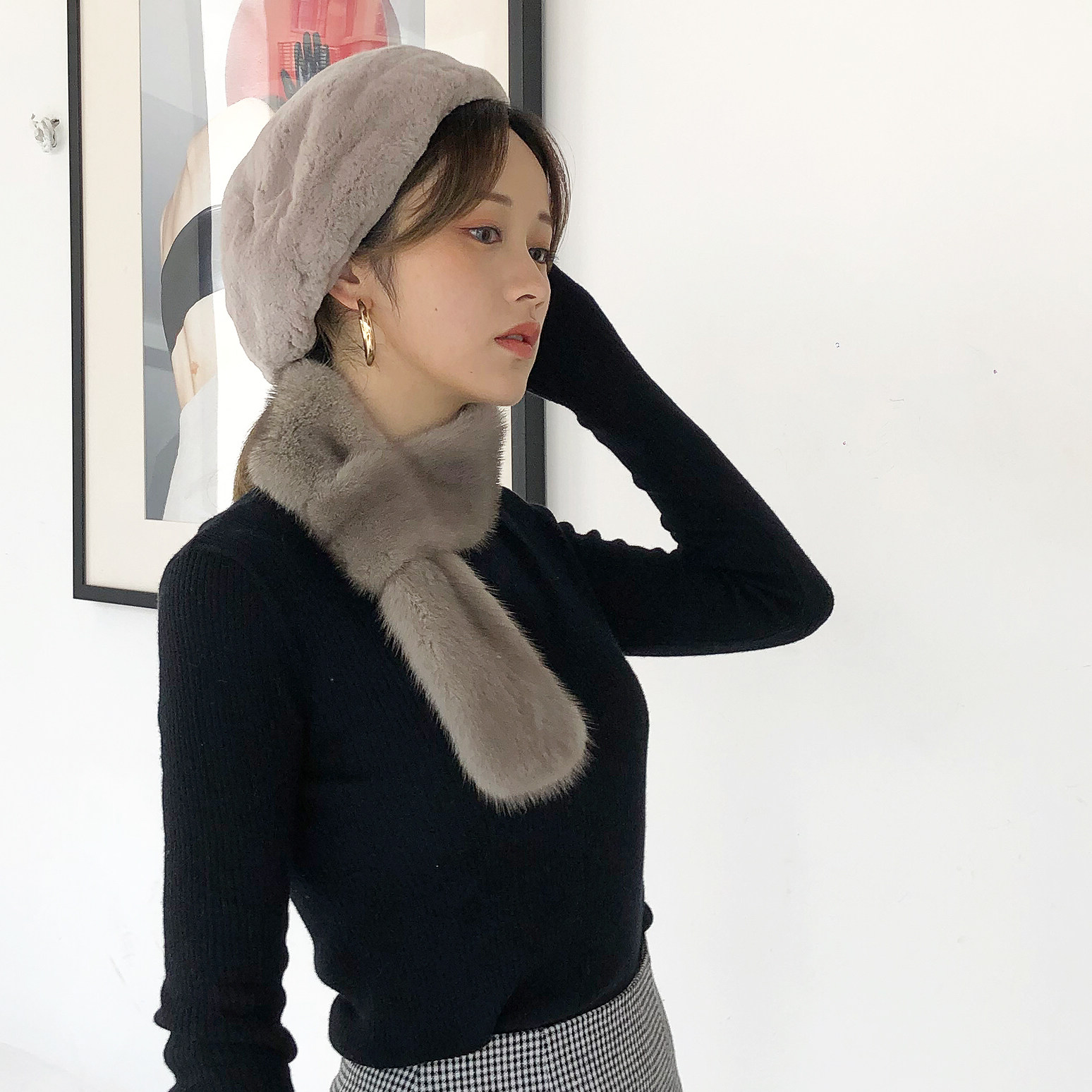 皮草汀汀新款秋冬保暖进口双面整皮水貂貂毛围巾