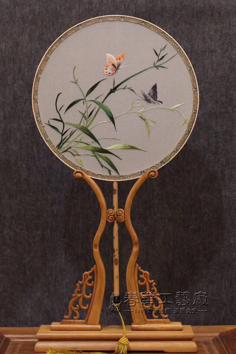 古风苏绣苏绣宫扇纯手工刺绣湘妃竹团扇双面绣扇子中国风特色礼品