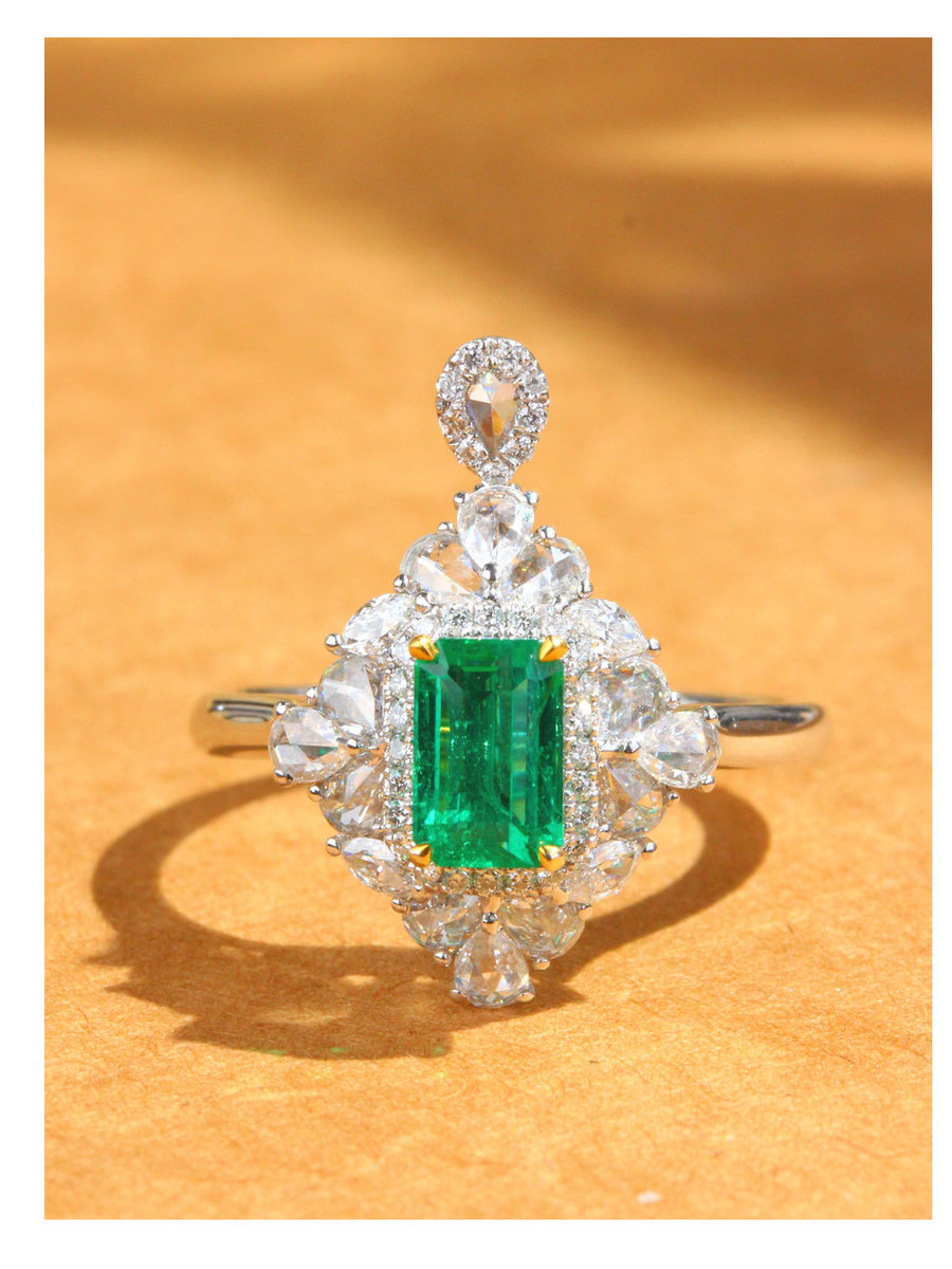 天然祖母绿菱形戒指吊坠两用用款18k金镶嵌镶嵌手饰