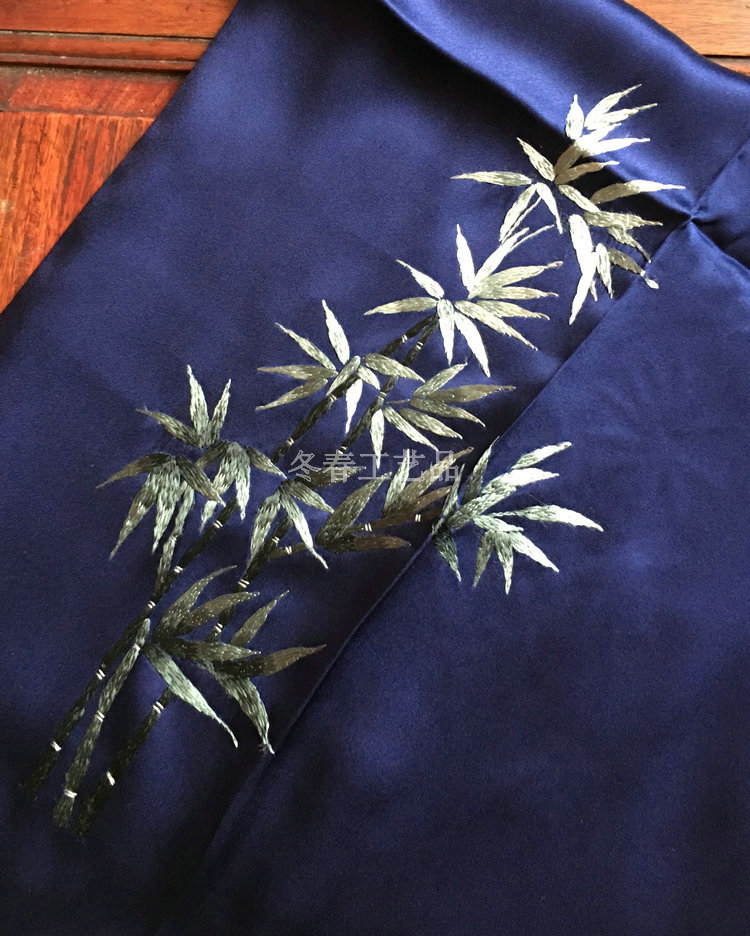 男士真丝围巾纯手工刺绣竹子丝绸丝巾高档桑蚕丝苏绣围巾商务礼品
