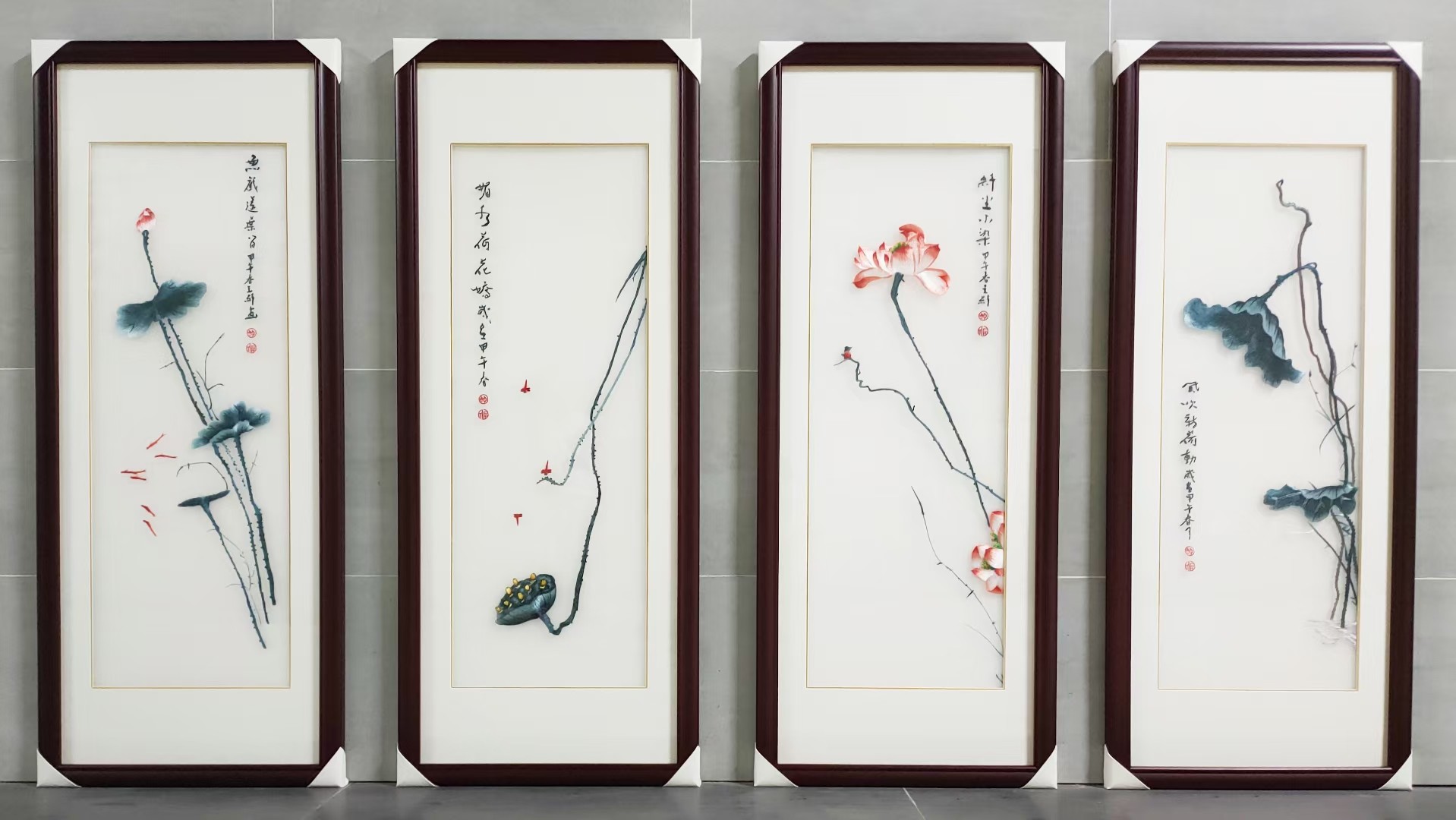 苏州刺绣机绣手工梅兰竹菊春夏秋冬苏绣四条客厅装饰画苏绣