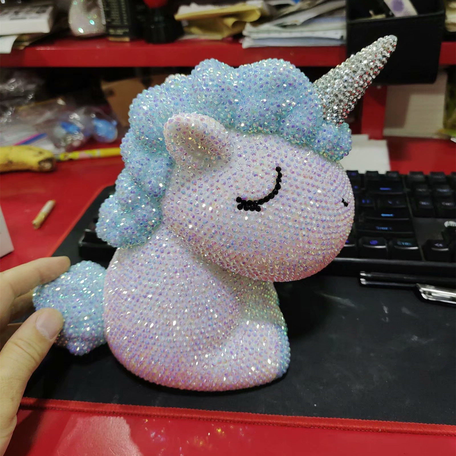 粉色手工diy贴钻少女独角兽摆件色系可爱送礼动漫水杯