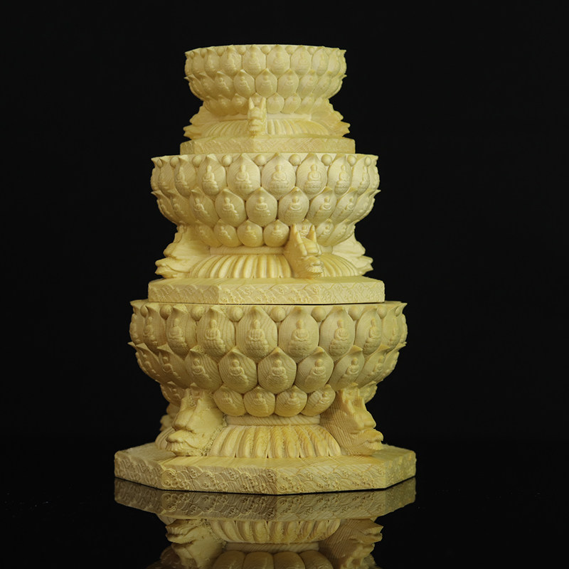 桧木雕刻佛像神像莲花万佛朝宗龙形底座居家木雕